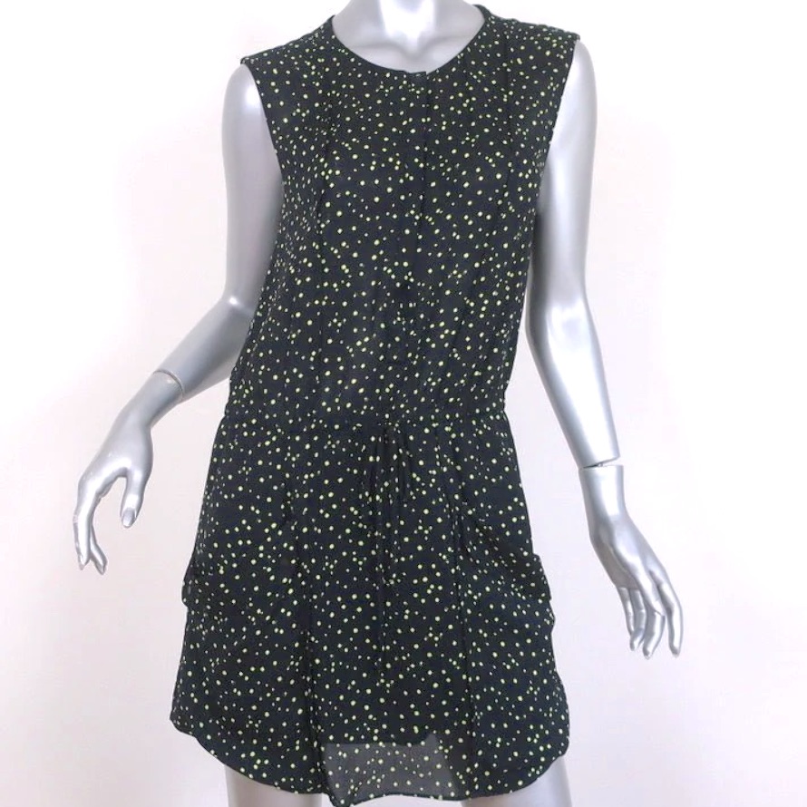 A.L.C. Sleeveless Silk Simona Mini Dress Black/Green Polka Dot Size S / Small